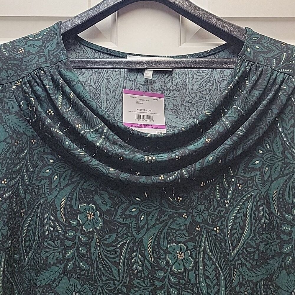 Kasper Women's Top Plus Size 2X Paisley Cowlneck Green Gold Workwear NEW w Tags - Picture 2 of 8